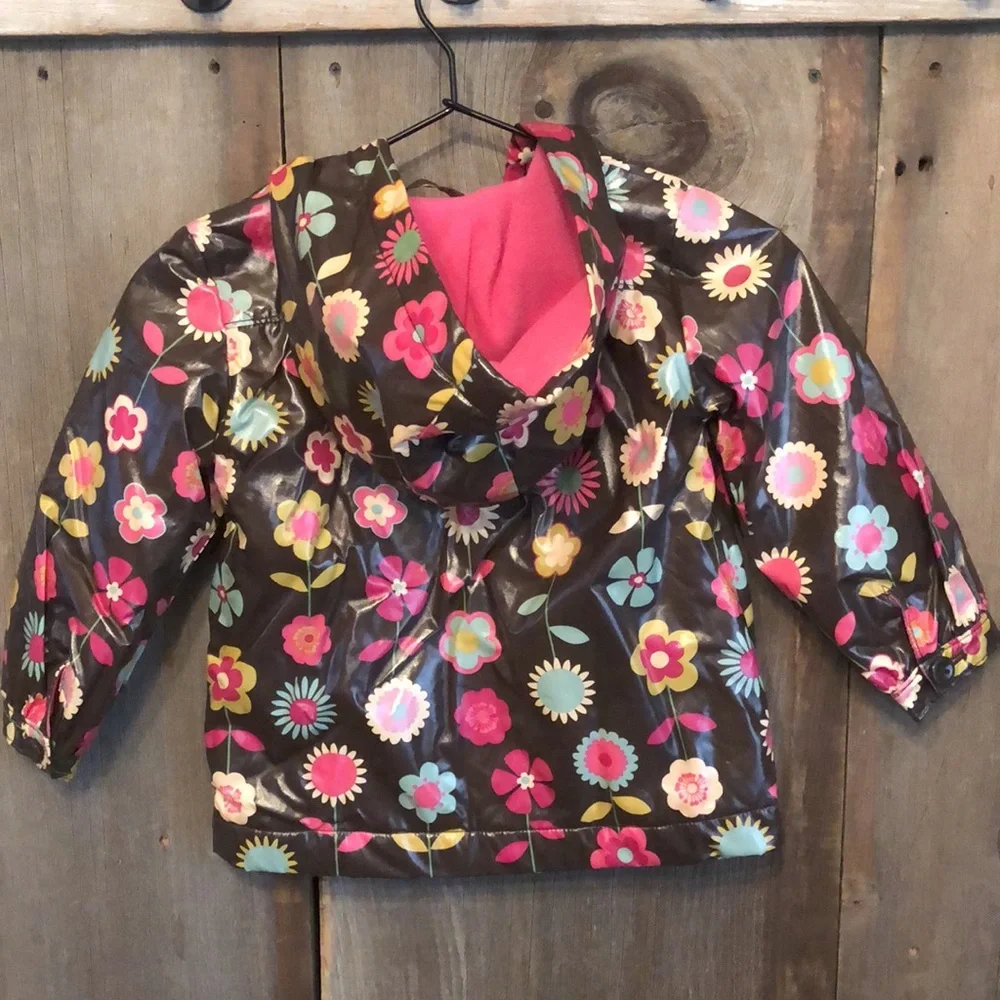 Old Navy Brown Floral Fleece Lined Raincoat Size 5T Girls